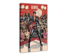 Exclusive Art Poster vintage sur toile représentant le chanteur Elvis Presley King Of Rock pour décoration de chambre à coucher, bureau, cadeau (60 x 90 cm)