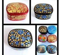 Exclusive Global Jolie boîte à bijoux peinte à la main 7,6 cm en bois et papier mâché Art indien