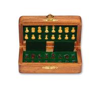 Exclusive Global Mini jeu d'échecs pliable en bois avec tableau magnétique et pièces d'échecs 12,7 cm