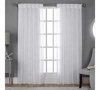 Exclusive Home Belgian PP Paire de Rideaux de fenêtre Transparents Aspect Lin texturé Belge avec Plis pincés, Polyester, Blanc Hivernal, W 50" x L 108" (2 Panels)