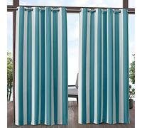 Exclusive Home Canopy Stripe Lot de 2 Panneaux de Rideaux à œillets pour intérieur/extérieur, 137 x 213,5 cm, Turquoise/Blanc