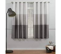 Exclusive Home Chateau Paire de Rideaux à œillets en Imitation Soie à Rayures Noir Perle 137,2 x 160 cm