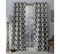 Exclusive Home Curtains Exclusif Maison Rideaux Durango Imprimé géométrique en Satin de Coton tissé pièce Obscurcir Grommet Top fenêtre Panneau de Rideau, Black Pearl, 52 x 108 cm