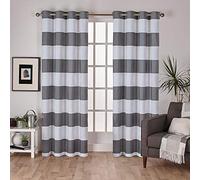 Exclusive Home Curtains Exclusif Maison Rideaux Surfside Coton Cabana à Rayures fenêtre Panneau de Rideau Paire, Noir Brillant, 54" x 96"