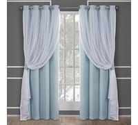 Exclusive Home Curtains Town & Country Luxe Catarina Paire de Rideaux de fenêtre Unis superposés et Transparents avec œillets, Polyester, Aqua, 108 x 52 x 0,2 cm