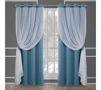 Exclusive Home Curtains Town & Country Luxe Catarina Paire de Rideaux occultants et Transparents superposés avec œillets, Polyester, Turquoise, 108 x 52 x 0,2 cm