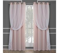 Exclusive Home Curtains Catarina Paire de Rideaux occultants et Transparents superposés avec œillets, Polyester, Rose Blush, 108 x 52 x 0,2 cm