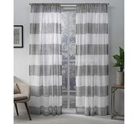 Exclusive Home Darma Linen Sheer Rod Pocket Window Curtain Pair, 54x96, Black Pearl, Set of 2 Rideaux 137 x 243 cm, Polyester, Noir Brillant, W 50" x L 96" (2 Panels)