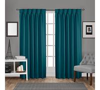 Exclusive Home Paire de Rideaux occultants en Satin sergé tissé avec Pattes pincées et languettes cachées, 243,8 cm de Long, Bleu Sarcelle