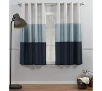 Exclusive Home Rideaux Chateau en Soie synthétique avec œillets en Haut, 137,2 x 274,3 cm, Perle Noire, 100% Polyester, Indigo, 54x63