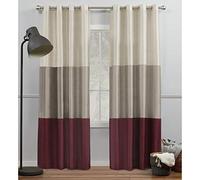 Exclusive Home Rideaux Chateau en Soie synthétique avec œillets en Haut, 137,2 x 274,3 cm, Perle Noire, 100% Polyester, Bordeaux/Taupe., 54x84