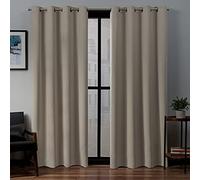 Exclusive Home Sateen Twill Woven Room Darkening Blackout Grommet Top Curtain Panel Pair, 52"x108", Stone
