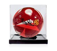 Exclusive Memorabilia Ballon de Manchester United signé par Bryan Robson. sous vitrine.