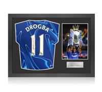 Exclusive Memorabilia Maillot de Chelsea Saison 2024-2025 signé par Didier Drogba. Cadre Iconique