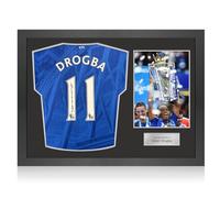 Exclusive Memorabilia Maillot de Chelsea signé par Didier Drogba. Cadre Iconique