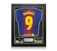 Exclusive Memorabilia Maillot du FC Barcelone signé par Luis Suarez : tirage Original. Encadré.