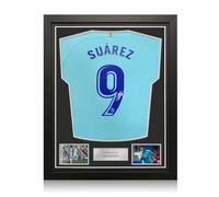 Exclusive Memorabilia Maillot extérieur du FC Barcelone signé par Luis Suarez : tirage Original. Encadré.