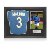 Exclusive Memorabilia Maillot Original Italie 2002 signé par Paolo Maldini. Cadre Icon.