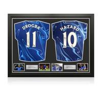 Exclusive Memorabilia Maillots de Chelsea signés par Didier Drogba et Eden Hazard. Encadrés.