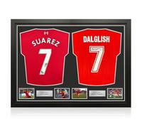 Exclusive Memorabilia Maillots de Liverpool signés par Luis Suarez et Kenny Dalglish. Encadrés.