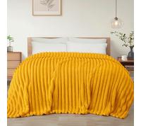 Exclusivo Mezcla Couverture Plaid à Rayures, 220 x 240 CM, Jaune | Motif rayé texturé élégant, toucher ultra-doux, chaleur enveloppante sans lourdeur, Parfaite pour les moments cocooning