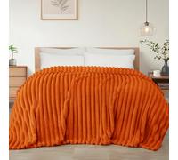 Exclusivo Mezcla Couverture Polaire, Plaid Canapé en Rayé, Couverture de Lit Super Douce en Jacquard, Léger et Moelleux pour Toutes Les Saisons, 230x270 cm, Orange Brûlé