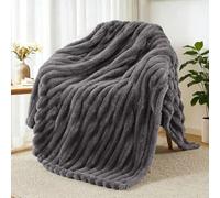 Exclusivo Mezcla Couverture Polaire, Plaid Canapé en Rayé, Couverture de Lit Super Douce en Jacquard, Léger et Moelleux pour Toutes Les Saisons, 130x150CM, Gris Foncé