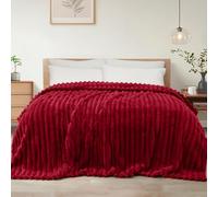 Exclusivo Mezcla Couverture Polaire, Plaid Canapé en Rayé, Couverture de Lit Super Douce en Jacquard, Léger et Moelleux pour Toutes Les Saisons, 220x240CM, Rouge Foncé