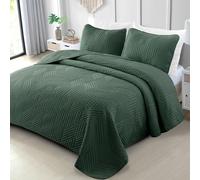 Exclusivo Mezcla Couvre-Lit Matelassé - Léger, Doux et Moderne Géométrique, pour Toutes Les Saisons, 220x240 cm, Vert Foncé (1 Dessus de Lit et 2 Taies d'oreiller)