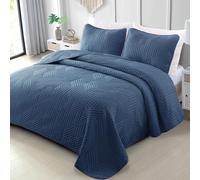 Exclusivo Mezcla Couvre-Lit Quilt Matelassé, 220x240 cm, Bleu Marine | Dessus de lit moderne géométrique, léger, doux, confortable en toutes saisons, 2 personnes (1 couette et 2 taies d'oreiller)