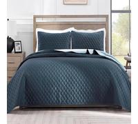 Exclusivo Mezcla Couvre-Lit Quilt Réversible, 240x260 cm, Bleu | Dessus de lit moderne géométrique, léger, doux, confortable en toutes saisons, 2 personnes (1 couette et 2 taies d'oreiller)