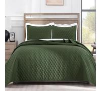 Exclusivo Mezcla Couvre-Lit Quilt Réversible, 240x260 cm, Vert Olive | Dessus de lit moderne géométrique, léger, doux, confortable en toutes saisons, 2 personnes (1 couette et 2 taies d'oreiller)