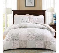 Exclusivo Mezcla Ensemble de Couette sans Housse avec 2 taies d'oreiller, 200x200 cm Housse de Couette réversible Toutes Saisons avec Motif Patchwork, légère et Chaude, Chameau Gris