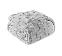 Exclusivo Mezcla Plaid Couverture à Carreaux, 130 x 150 CM, Gris Clair | Plaid gaufré à texture damier en relief sur teinte unie, doux et chaud, douillet et moelleux, idéal pour canapé, lit, voyage