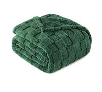 Exclusivo Mezcla Plaid Couverture à Carreaux, 130 x 150 CM, Vert Forêt | Plaid gaufré à texture damier en relief sur teinte unie, doux et chaud, douillet et moelleux, idéal pour canapé, lit, voyage