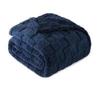 Exclusivo Mezcla Plaid Couverture à Carreaux, 150 x 200 CM, Bleu Marine | Plaid gaufré à texture damier en relief sur teinte unie, doux et chaud, douillet et moelleux, idéal pour canapé, lit, voyage