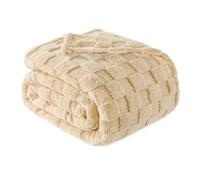 Exclusivo Mezcla Plaid Couverture à Carreaux, 150 x 200 CM, Chameau | Plaid gaufré à texture damier en relief sur teinte unie, doux et chaud, douillet et moelleux, idéal pour canapé, lit, voyage