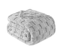 Exclusivo Mezcla Plaid Couverture à Carreaux, 220 x 240 CM, Gris Clair | Plaid gaufré à texture damier en relief sur teinte unie, doux et chaud, douillet et moelleux, idéal pour canapé, lit, voyage