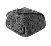 Exclusivo Mezcla Plaid Couverture à Carreaux, 220 x 240 CM, Gris | Plaid gaufré à texture damier en relief sur teinte unie, doux et chaud, douillet et moelleux, idéal pour canapé, lit, voyage