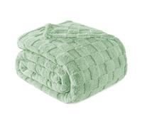 Exclusivo Mezcla Plaid Couverture à Carreaux, 220 x 240 CM, Vert Sauge | Plaid gaufré à texture damier en relief sur teinte unie, doux et chaud, douillet et moelleux, idéal pour canapé, lit, voyage