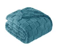 Exclusivo Mezcla Plaid Couverture à Carreaux, 230 x 270 CM, Bleu Pierre | Plaid gaufré à texture damier en relief sur teinte unie, doux et chaud, douillet et moelleux, idéal pour canapé, lit, voyage