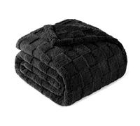 Exclusivo Mezcla Plaid Couverture à Carreaux, 230 x 270 CM, Noir | Plaid gaufré à texture damier en relief sur teinte unie, doux et chaud, douillet et moelleux, idéal pour canapé, lit, voyage
