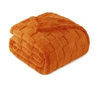 Exclusivo Mezcla Plaid Couverture à Carreaux, 230 x 270 CM, Orange Brûlé | Plaid gaufré à texture damier en relief sur teinte unie, doux et chaud, douillet et moelleux, idéal pour canapé, lit, voyage