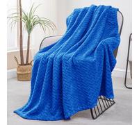 Exclusivo Mezcla Plaid Couverture à Chevron, 130 x 170 cm, Bleu Cobalt