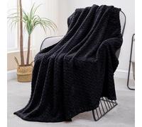 Exclusivo Mezcla Plaid Couverture à Chevron, 130 x 170 cm, Noir
