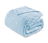 Exclusivo Mezcla Plaid Couverture Polaire en Flanelle, 230 x 170 cm Douce et Tissu Jacquard Plaid Couvertures de Canapé Imprimées de Feuilles, Bleu Pierre