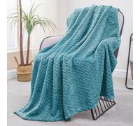 Exclusivo Mezcla Plaid Couverture Polaire en Flanelle, Douce et Tissu Jacquard Plaid Couvertures de Canapé Imprimées de Feuilles, 130x170CM, Bleu Pierre