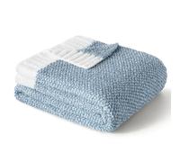 Exclusivo Mezcla Plaid Polaire Couverture à Carreaux Tricotée, Ultra Douce Légère et Chaude, Réversible pour Canapé et Lit, Toutes Les Saisons, 130x150 cm, Bleu Pierre Mélangé