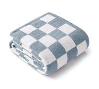 Exclusivo Mezcla Plaid Polaire Couverture à Carreaux Tricotée, Ultra Douce Légère et Chaude, Réversible pour Canapé et Lit, Toutes Les Saisons, 130x150 cm, Bleu Pierre