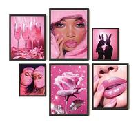 EXCOOL CLUB Décoration de chambre esthétique rose - 30,5 x 40,6 cm - Collage Y2k - Impressions d'art mural rose vif - Décoration murale rose fluo tendance pour adolescentes et filles (sans cadre)